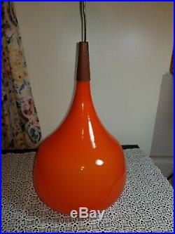 VTG Teak Danish / Swedish Modern Hanging Swag Orange Lamp Glass w Spacer 4 bulb