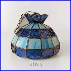 VTG Tiffany Stlye Stained Glass Hanging Swag Lamp Blue & Light Blue Color