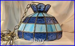 VTG Tiffany Stlye Stained Glass Hanging Swag Lamp Blue & Light Blue Color