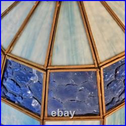 VTG Tiffany Stlye Stained Glass Hanging Swag Lamp Blue & Light Blue Color