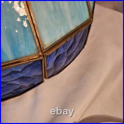 VTG Tiffany Stlye Stained Glass Hanging Swag Lamp Blue & Light Blue Color