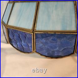 VTG Tiffany Stlye Stained Glass Hanging Swag Lamp Blue & Light Blue Color