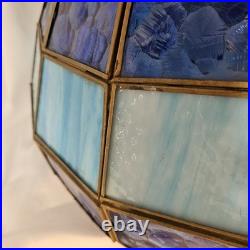 VTG Tiffany Stlye Stained Glass Hanging Swag Lamp Blue & Light Blue Color