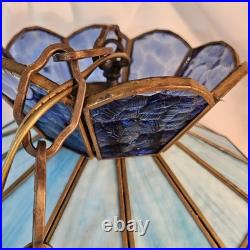 VTG Tiffany Stlye Stained Glass Hanging Swag Lamp Blue & Light Blue Color