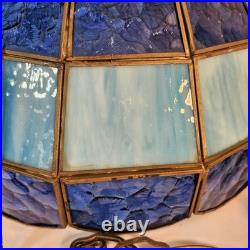 VTG Tiffany Stlye Stained Glass Hanging Swag Lamp Blue & Light Blue Color