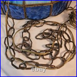 VTG Tiffany Stlye Stained Glass Hanging Swag Lamp Blue & Light Blue Color