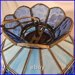 VTG Tiffany Stlye Stained Glass Hanging Swag Lamp Blue & Light Blue Color