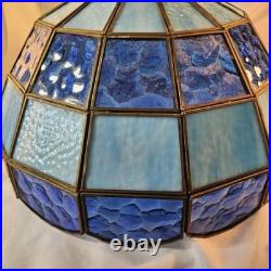 VTG Tiffany Stlye Stained Glass Hanging Swag Lamp Blue & Light Blue Color