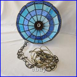 VTG Tiffany Stlye Stained Glass Hanging Swag Lamp Blue & Light Blue Color