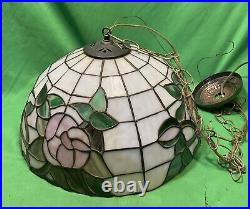 VTG Tiffany Style Stained Glass Hanging Light / Lamp Shade Floral Design 16 Di