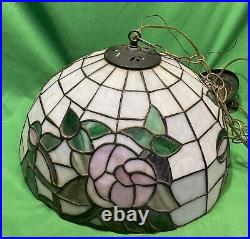 VTG Tiffany Style Stained Glass Hanging Light / Lamp Shade Floral Design 16 Di