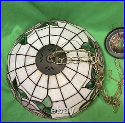 VTG Tiffany Style Stained Glass Hanging Light / Lamp Shade Floral Design 16 Di
