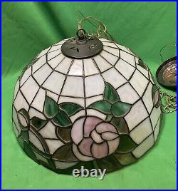 VTG Tiffany Style Stained Glass Hanging Light / Lamp Shade Floral Design 16 Di