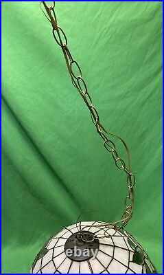 VTG Tiffany Style Stained Glass Hanging Light / Lamp Shade Floral Design 16 Di