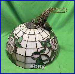 VTG Tiffany Style Stained Glass Hanging Light / Lamp Shade Floral Design 16 Di