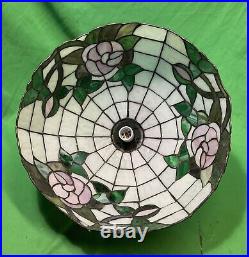 VTG Tiffany Style Stained Glass Hanging Light / Lamp Shade Floral Design 16 Di