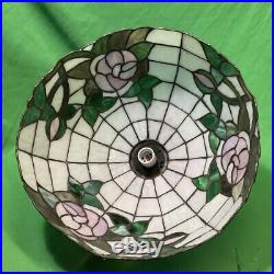 VTG Tiffany Style Stained Glass Hanging Light / Lamp Shade Floral Design 16 Di