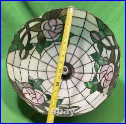 VTG Tiffany Style Stained Glass Hanging Light / Lamp Shade Floral Design 16 Di