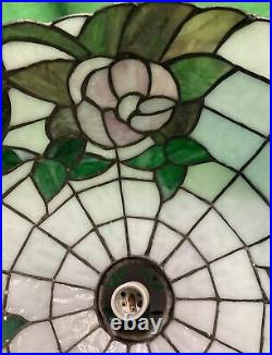 VTG Tiffany Style Stained Glass Hanging Light / Lamp Shade Floral Design 16 Di