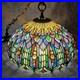 VTG Tiffany style hanging light 17.5 across stain glass deco ceiling statement