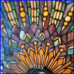 VTG Tiffany style hanging light 17.5 across stain glass deco ceiling statement