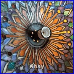 VTG Tiffany style hanging light 17.5 across stain glass deco ceiling statement