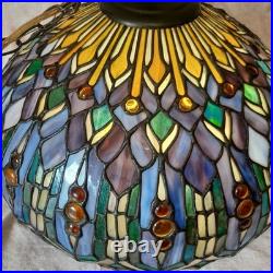 VTG Tiffany style hanging light 17.5 across stain glass deco ceiling statement
