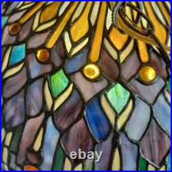 VTG Tiffany style hanging light 17.5 across stain glass deco ceiling statement