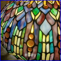 VTG Tiffany style hanging light 17.5 across stain glass deco ceiling statement