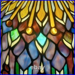 VTG Tiffany style hanging light 17.5 across stain glass deco ceiling statement