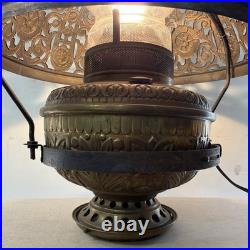 VTG Victorian Pierced Brass Hanging Parlor Lamp Electrified Swag Light Works