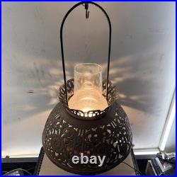 VTG Victorian Pierced Brass Hanging Parlor Lamp Electrified Swag Light Works