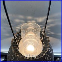 VTG Victorian Pierced Brass Hanging Parlor Lamp Electrified Swag Light Works