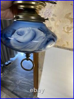 VTg 36 HANGING SWAG GONE WITH THE WIND HURRICANE VICTORIAN LAMP Light Blue ROSE