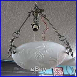 Verlys Vintage FRENCH Hanging LAMP Glass ROSES BUTTERFLIES 2 Lights BRASS 3 ARMS