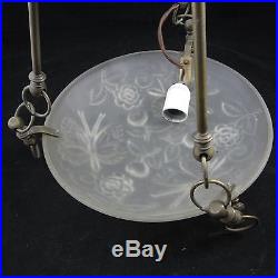 Verlys Vintage FRENCH Hanging LAMP Glass ROSES BUTTERFLIES 2 Lights BRASS 3 ARMS