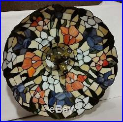 Very Large Vintage Stained Glass Hanging Lamp 20 Diameter Tiffany Style