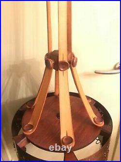 Very RARE Vintage Danish Leather Wood Brass Hanging Ceiling Pendel Lamp