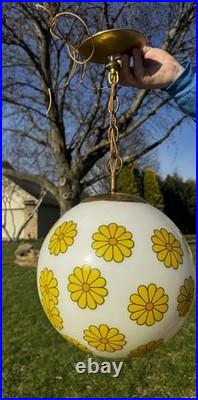 Very Rare 1960s Globe Pendant Lamp Yellow Flower Glass Hanging Light