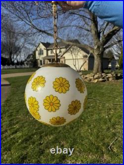 Very Rare 1960s Globe Pendant Lamp Yellow Flower Glass Hanging Light