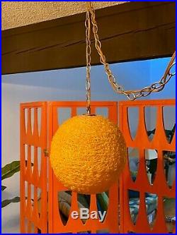 ViNTaGE Orange Mid Century Modern 13 Spaghetti Globe Lucite Hanging Swag Lamp