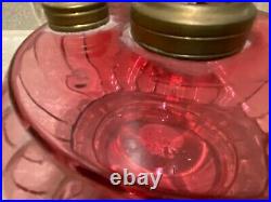Victorian Antique 13-5/8 Cranberry Opalescent Ribbed Hanging Oil Lamp Shade