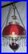 Victorian Hanging Parlor Lamp Crystal Prisms Vintage NO SHADE! (Ruby Red Glass)