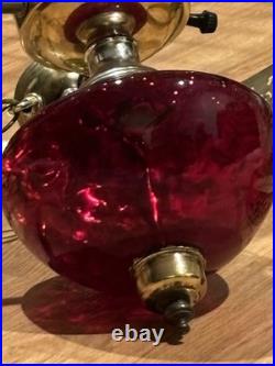 Victorian Hanging Parlor Lamp Crystal Prisms Vintage NO SHADE! (Ruby Red Glass)