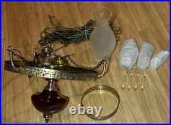 Victorian Hanging Parlor Lamp Crystal Prisms Vintage NO SHADE! (Ruby Red Glass)