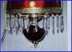 Victorian Hanging Parlor Lamp Crystal Prisms Vintage NO SHADE! (Ruby Red Glass)