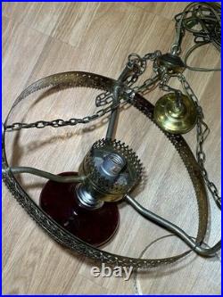 Victorian Hanging Parlor Lamp Crystal Prisms Vintage NO SHADE! (Ruby Red Glass)