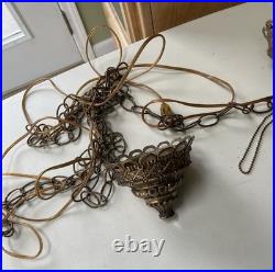 Vint. Glass Swag Brass & Glass Lamp Light. Works. YEAR Aprx. 25 Tall 20Round