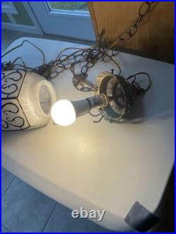 Vint. Glass Swag Brass & Glass Lamp Light. Works. YEAR Aprx. 25 Tall 20Round Vint. Glass Swag Brass & Glass Lamp Light. Works. YEAR Aprx. 25 Tall 20Round