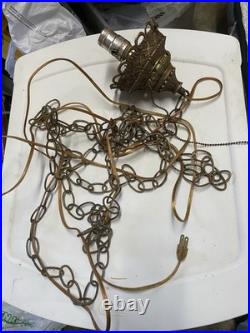 Vint. Glass Swag Brass & Glass Lamp Light. Works. YEAR Aprx. 25 Tall 20Round